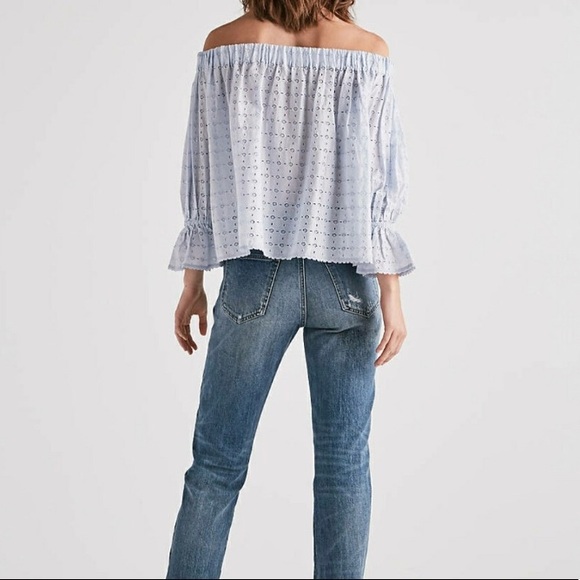 Weightless Eyelet Off-Shoulder Top (Light Blue) - Picture 3 of 3